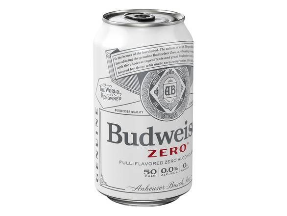 Order Budweiser Zero Full-Flavored Zero Alcohol Brew - 12x 12oz Cans food online from Goody Goody Liquor store, Little Elm on bringmethat.com