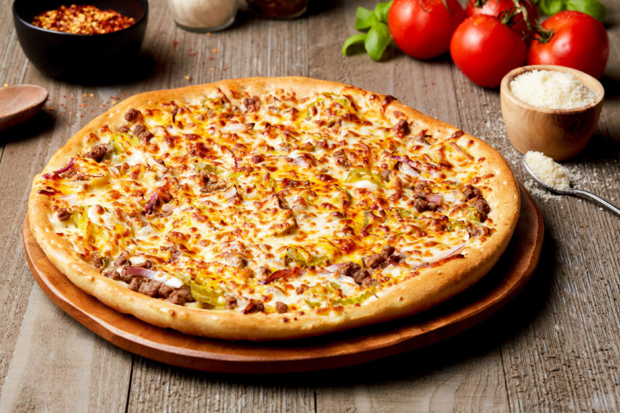 Order Cheeseburger Pizza food online from Simple Simon's Pizza store, Dewey on bringmethat.com