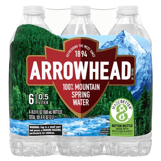 Order Arrowhead 100% Mountain Spring Water 16.9 oz each (6 pk) food online from Rite Aid store, Hemet on bringmethat.com
