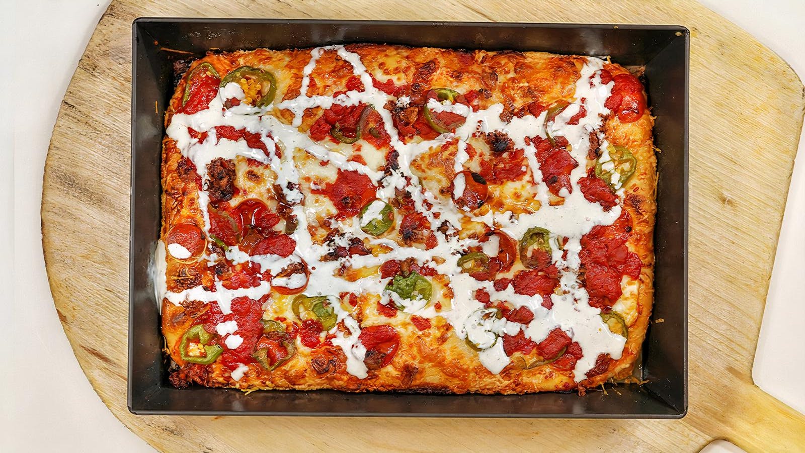 Order Fire House Special Detroit Style Pizza - 10''x14'' food online from Pancake Playhouse store, San Francisco on bringmethat.com