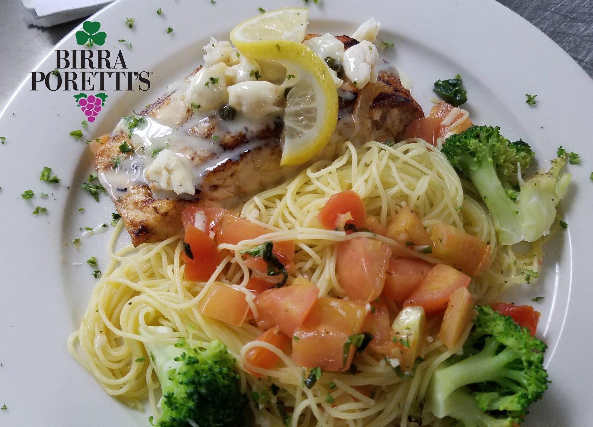 Order Grilled Salmon Picatta Lunch - Entree food online from Birraporetti store, Houston on bringmethat.com