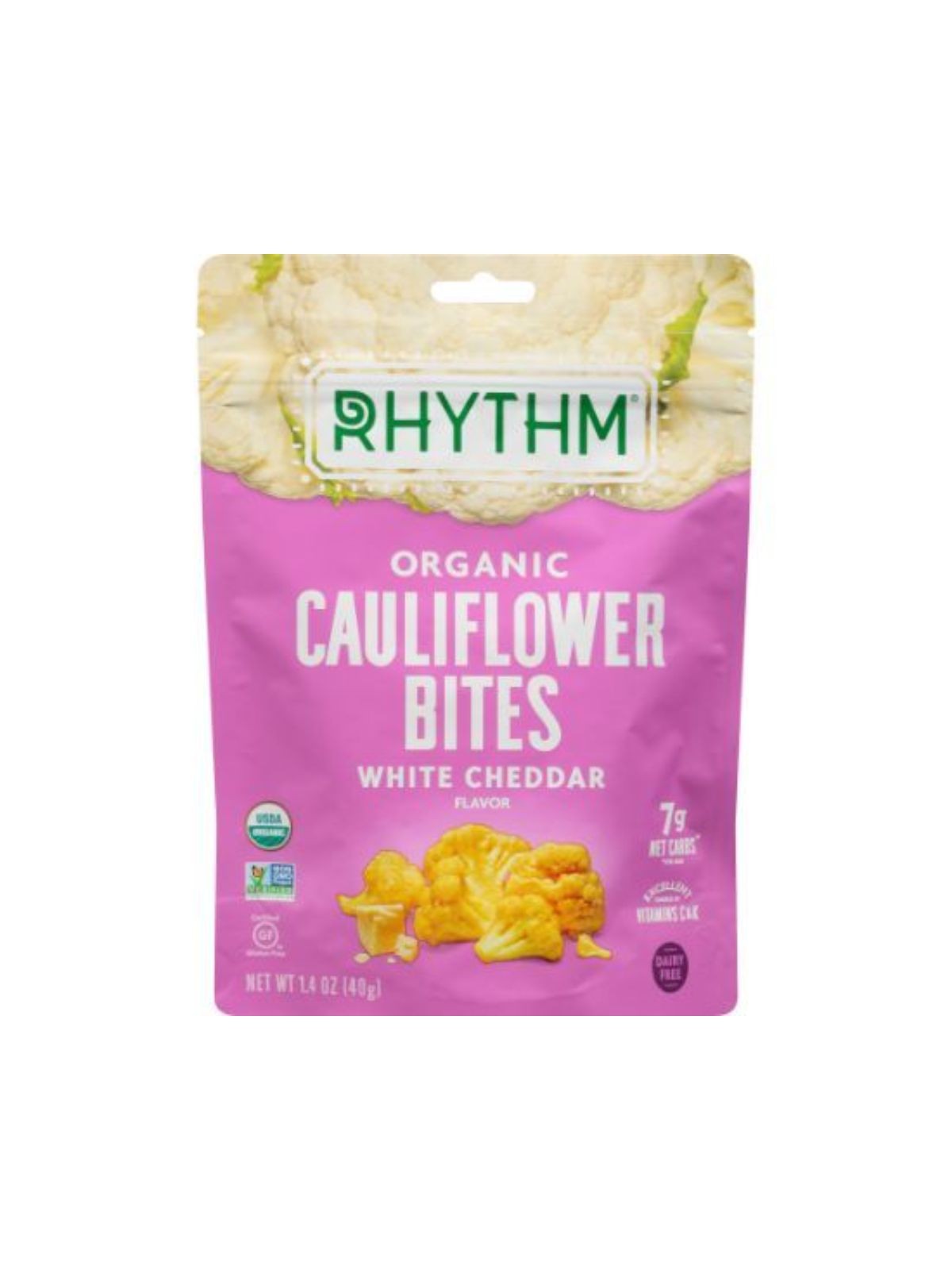 Order Rhythm Superfoods White Cheddar Cauliflower Bites (1.4 oz) food online from Stock-Up Mart store, Marietta on bringmethat.com