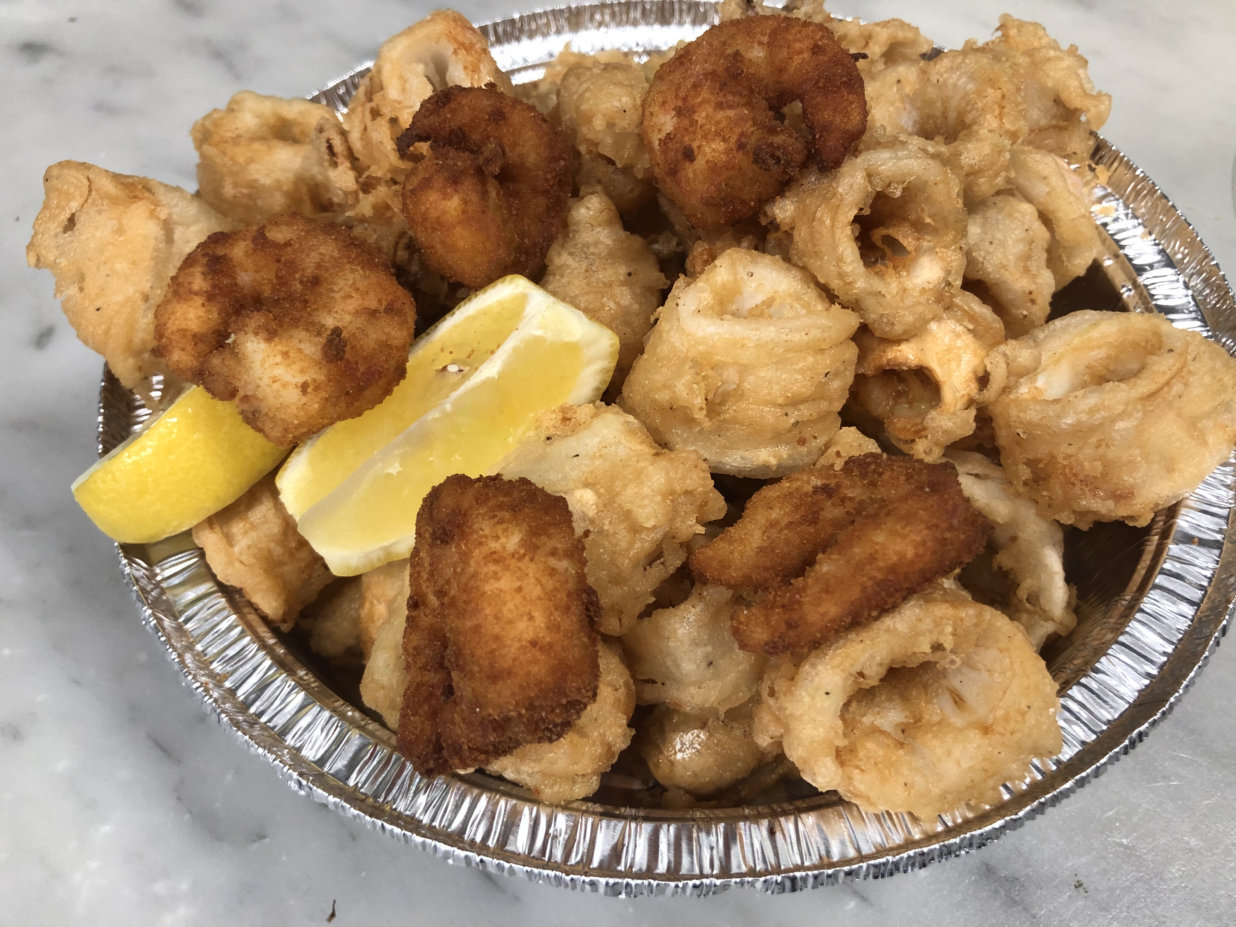 Order Golden Fried Calamari with Fried Shrimp food online from Casa Calamari store, Brooklyn on bringmethat.com