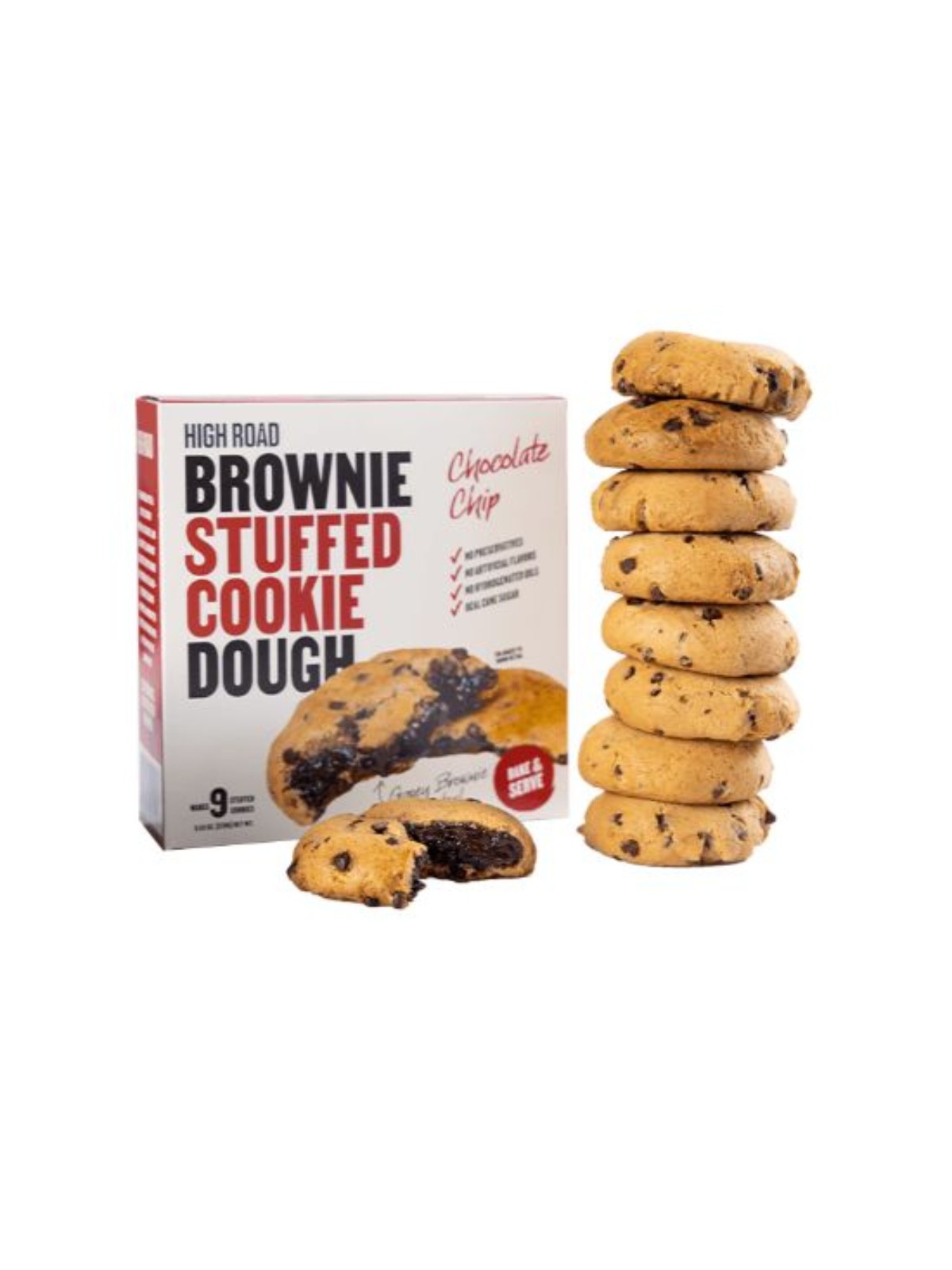 Order High Road Craft Ready to Bake Chocolate Chip Brownie Stuffed Cookie Dough (270g x 9-count) food online from Stock-Up Mart store, Marietta on bringmethat.com