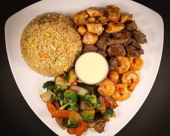 Order Chicken, Shrimp, and Filet Mignon Combo food online from Rock-N-Roll Sushi store, Trussville on bringmethat.com