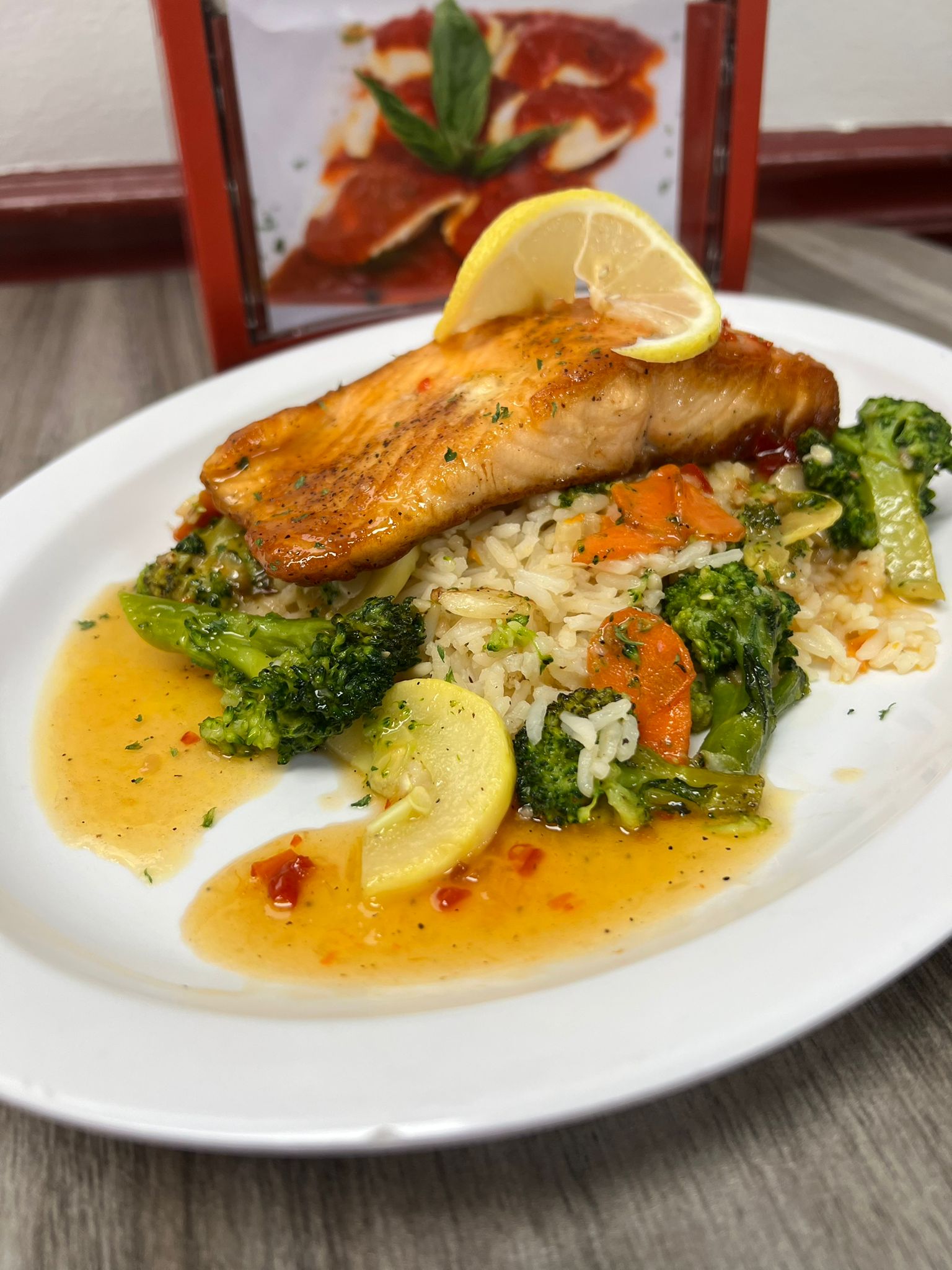 Order Sweet chili Grilled salmon  food online from Calabria Pizza store, Shrub Oak on bringmethat.com