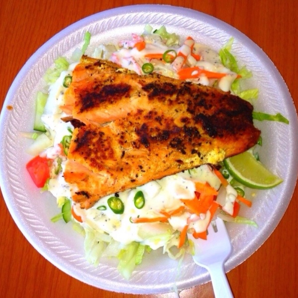 Order Grilled Salmon Salad food online from Bismillah Cafe store, Atlanta on bringmethat.com
