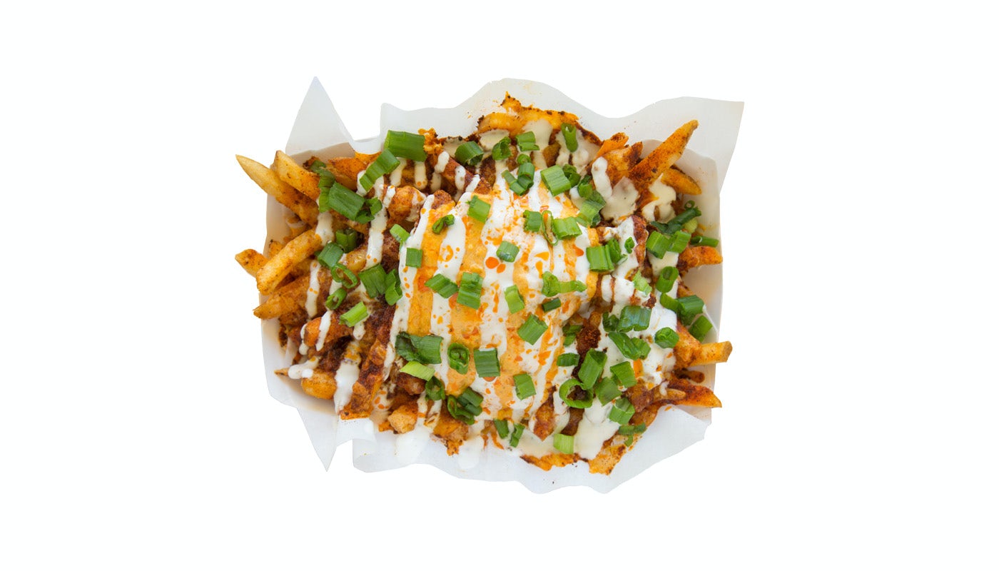 Order Nashville Hot Loaded Fries  food online from Starbird Wings store, Campbell on bringmethat.com