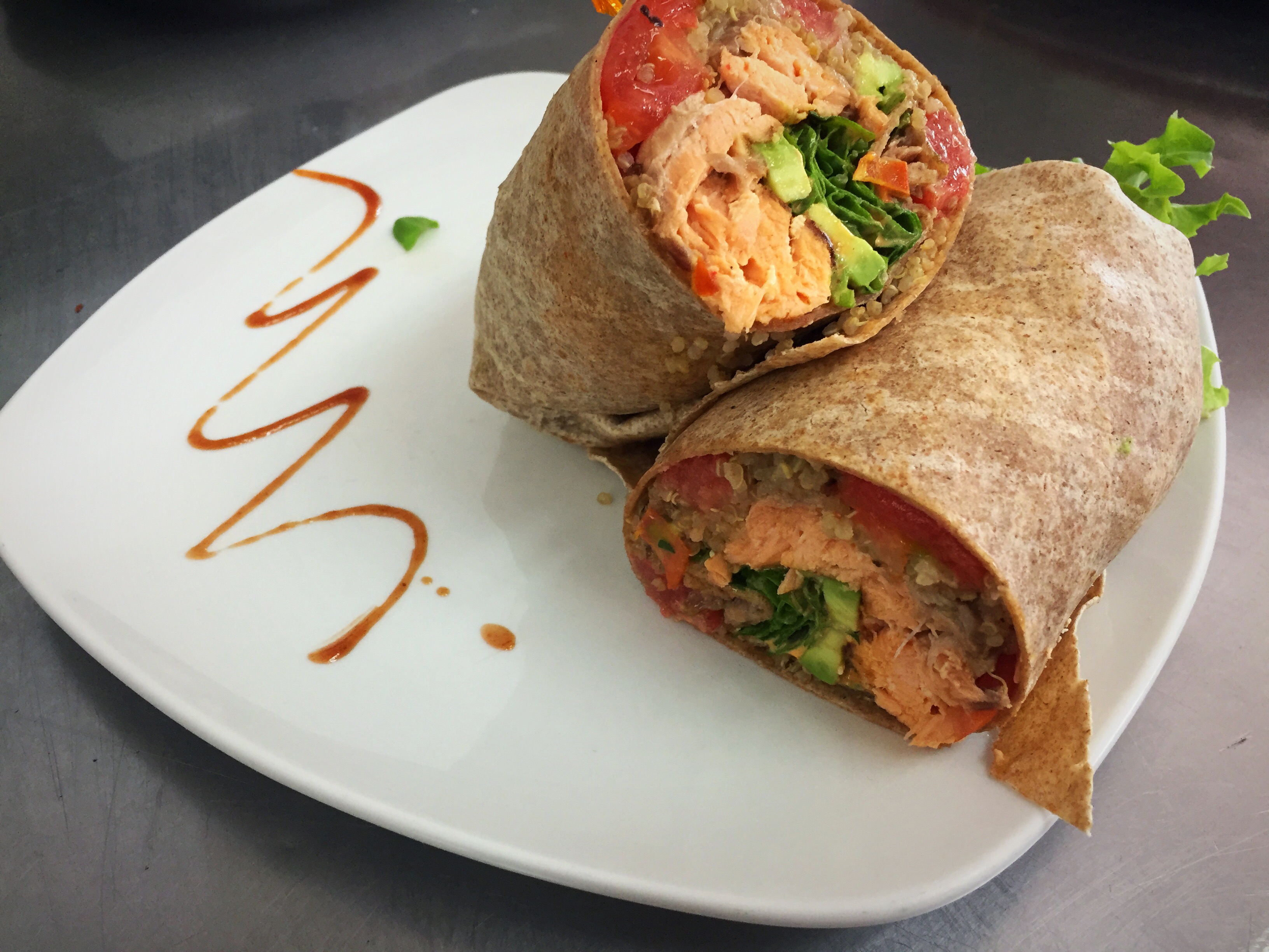 Order Grilled Salmon Wrap food online from Healthy Garden & Gourmet Pizza store, Moorestown on bringmethat.com