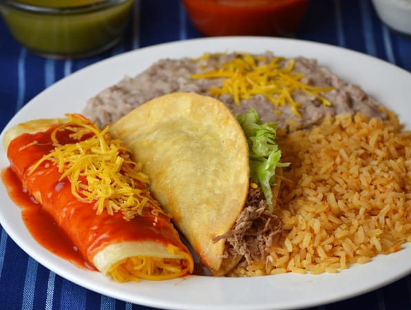 Order 5. Taco and Enchilada  food online from Federico's Mexican Food store, Phoenix on bringmethat.com