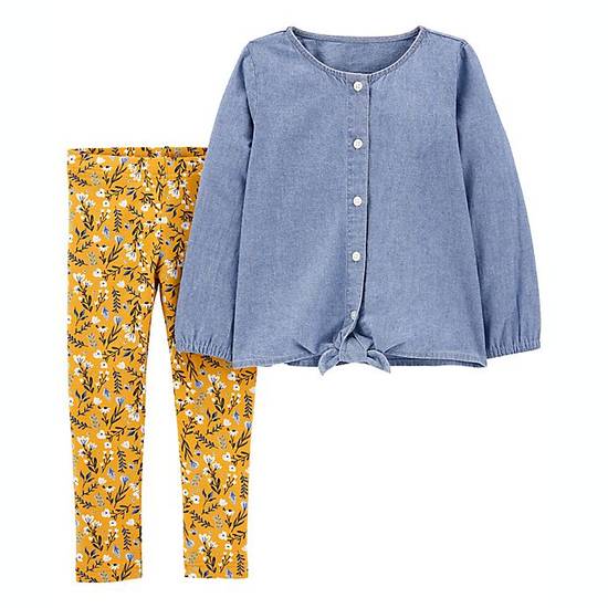 Order carter's® Size 18M 2-Piece Chambray Top and Floral Legging Set in Blue/Gold food online from Bed Bath & Beyond store, Lancaster on bringmethat.com