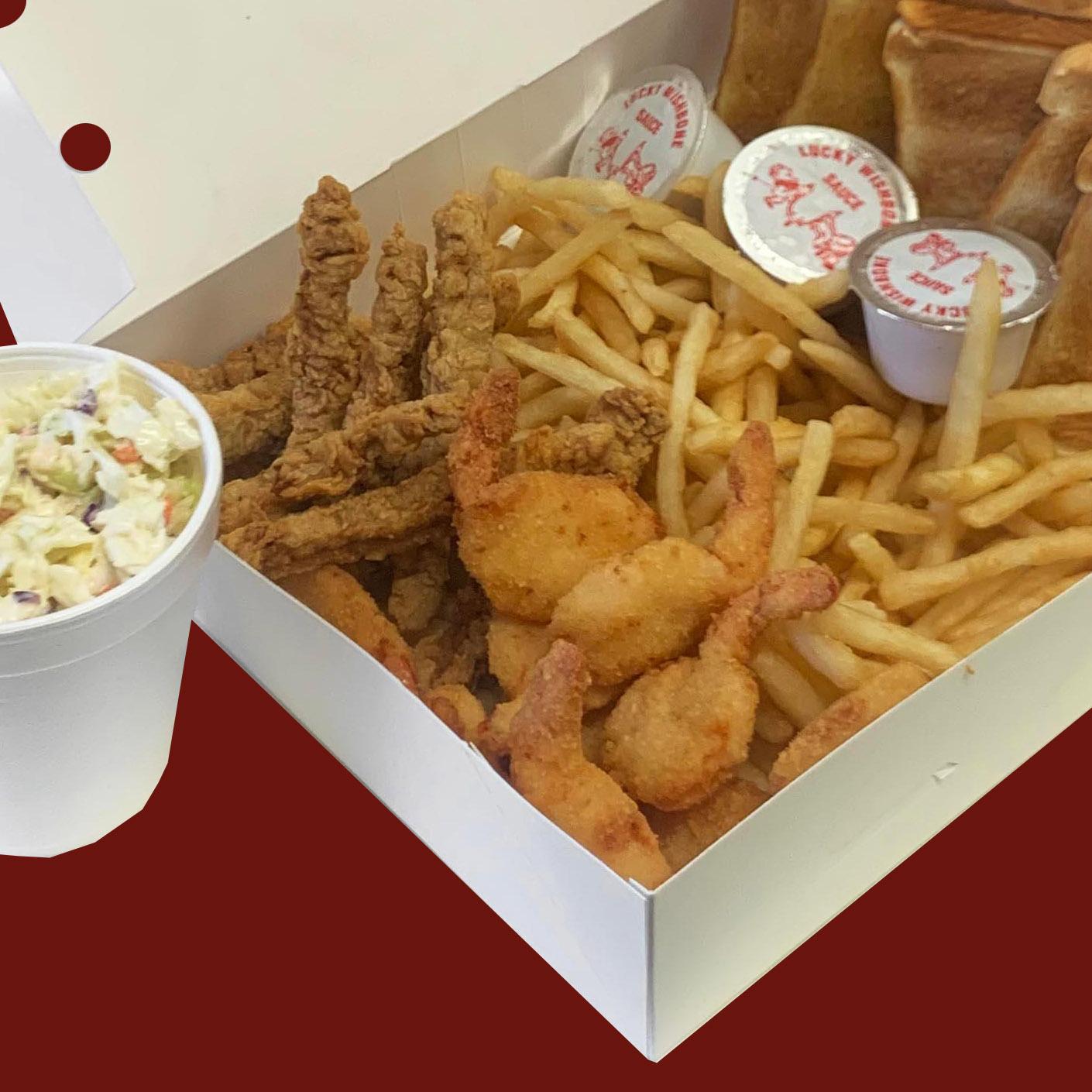 Order 9 Shrimp & 9 Steakfingers Feast food online from Lucky Wishbone store, Tucson on bringmethat.com