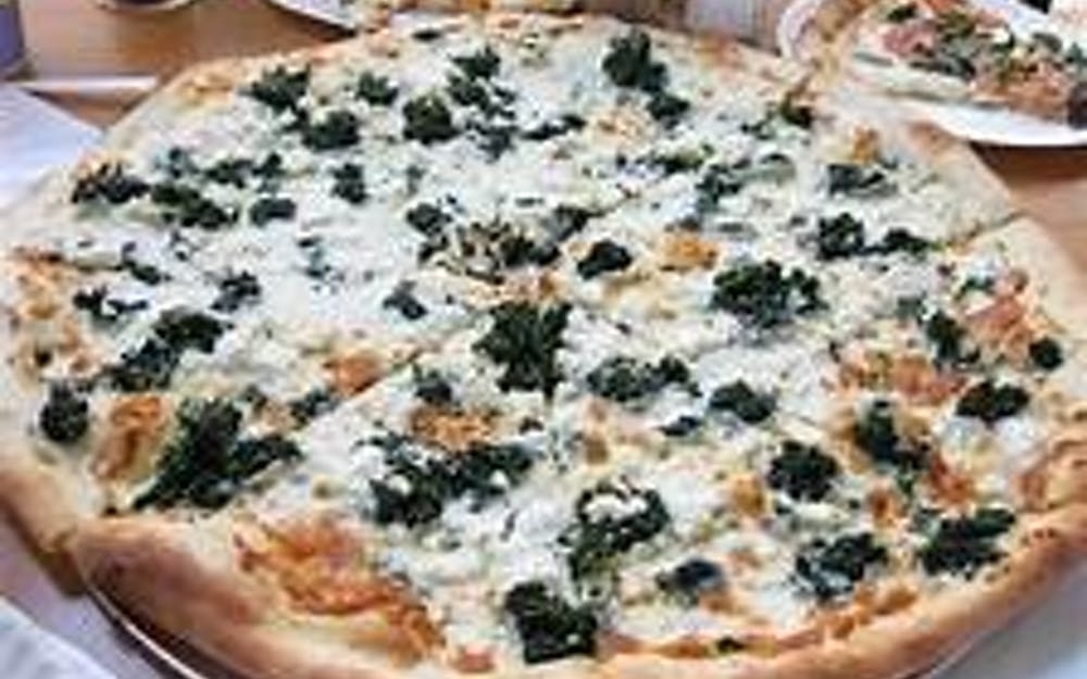Order White Broccoli Pizza - Medium 14" food online from Pino's Pizzeria store, Easton on bringmethat.com