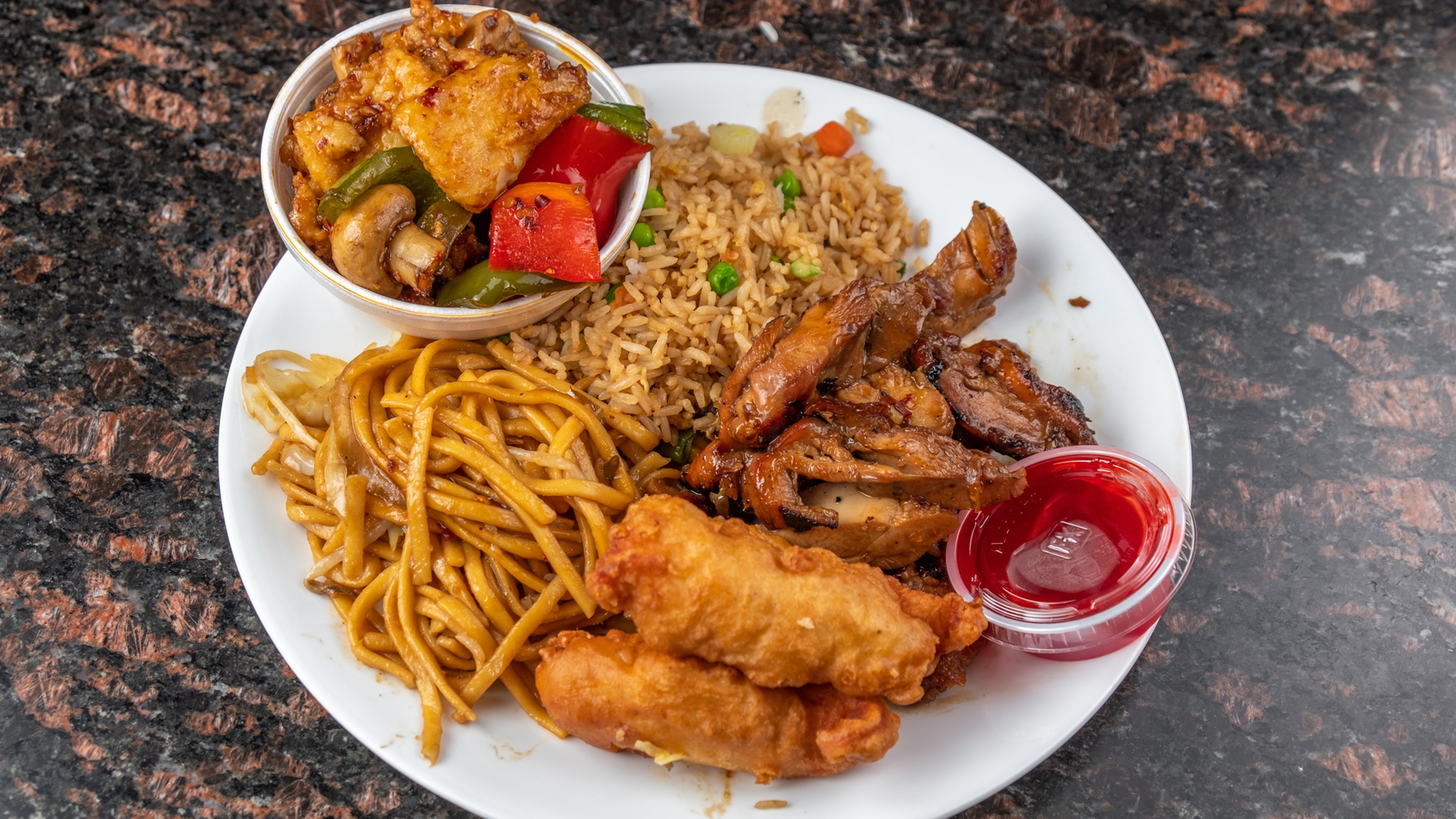 Order Build Your Own 3 Entree Plate, 2 Half Sides food online from China Express store, Converse on bringmethat.com