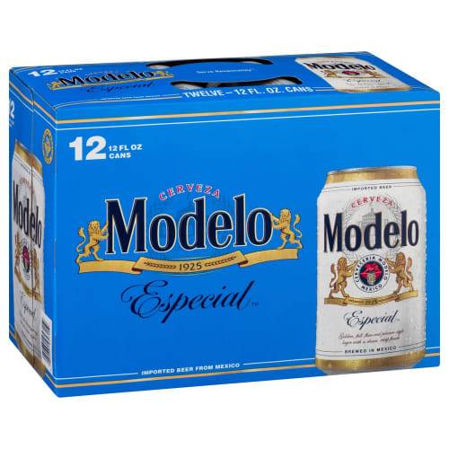 Order Modelo · Especial Mexican Pale Lager Beer (12 x 12 fl oz) cans  food online from D & B Liquor store, Olmos Park on bringmethat.com
