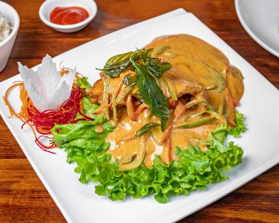 Order Choo Chee flounder  food online from Thai Kitchen & Sushi Bar store, Bulverde on bringmethat.com