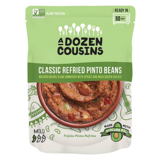 Order A Dozen Cousins Refried Pinto Beans 10oz food online from Everyday Needs by Gopuff store, Escondido on bringmethat.com