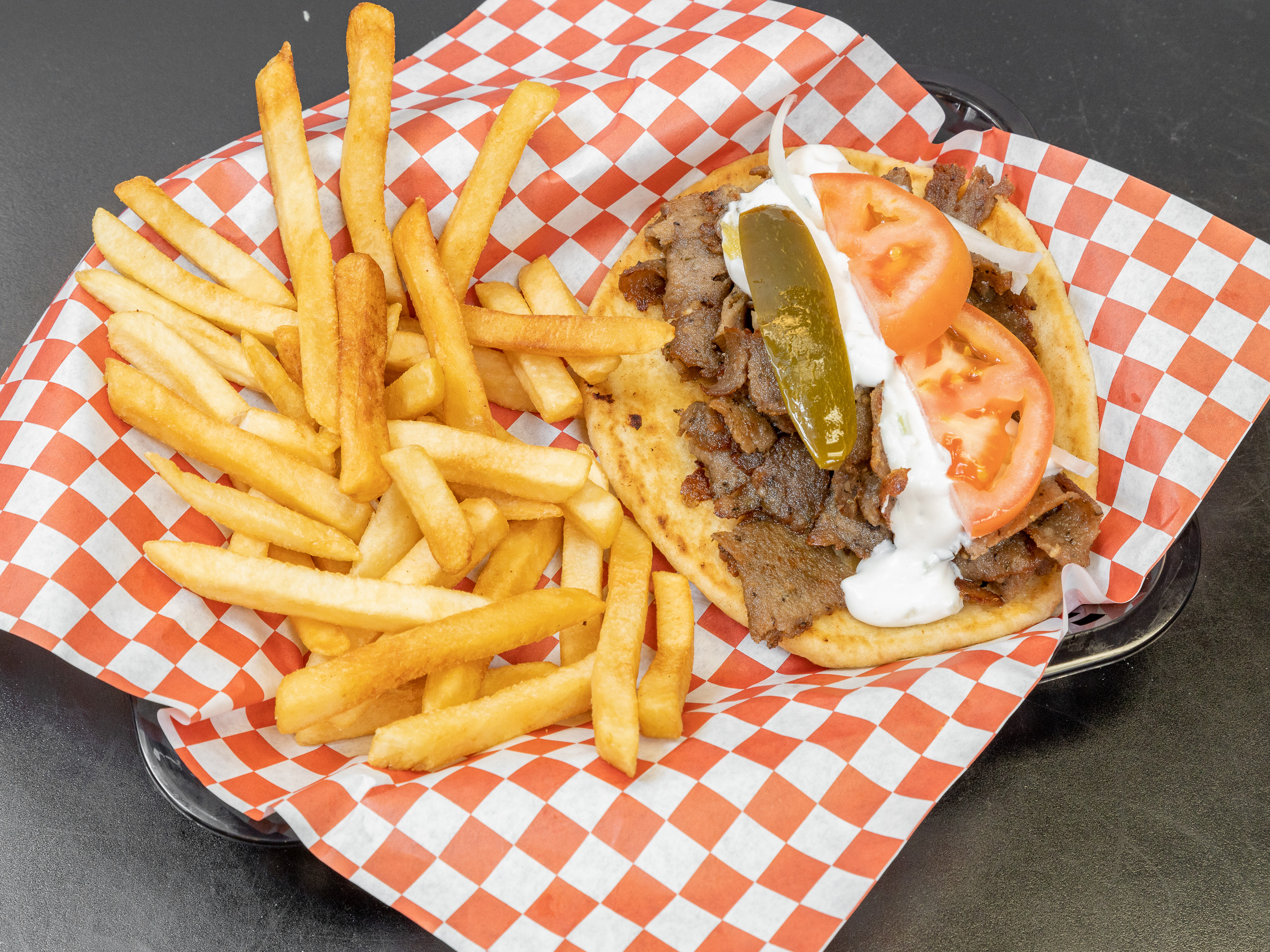 Order 14. Gyro Sandwich and Soda food online from Carms Italian Beef store, Chicago on bringmethat.com