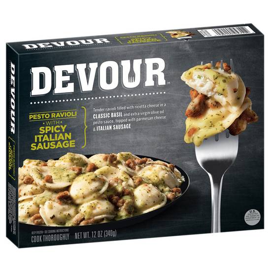 Order Devour Frozen Pesto Ravioli with Spicy Italian Sausage Meal 12oz food online from Everyday Needs by Gopuff store, Roseville on bringmethat.com