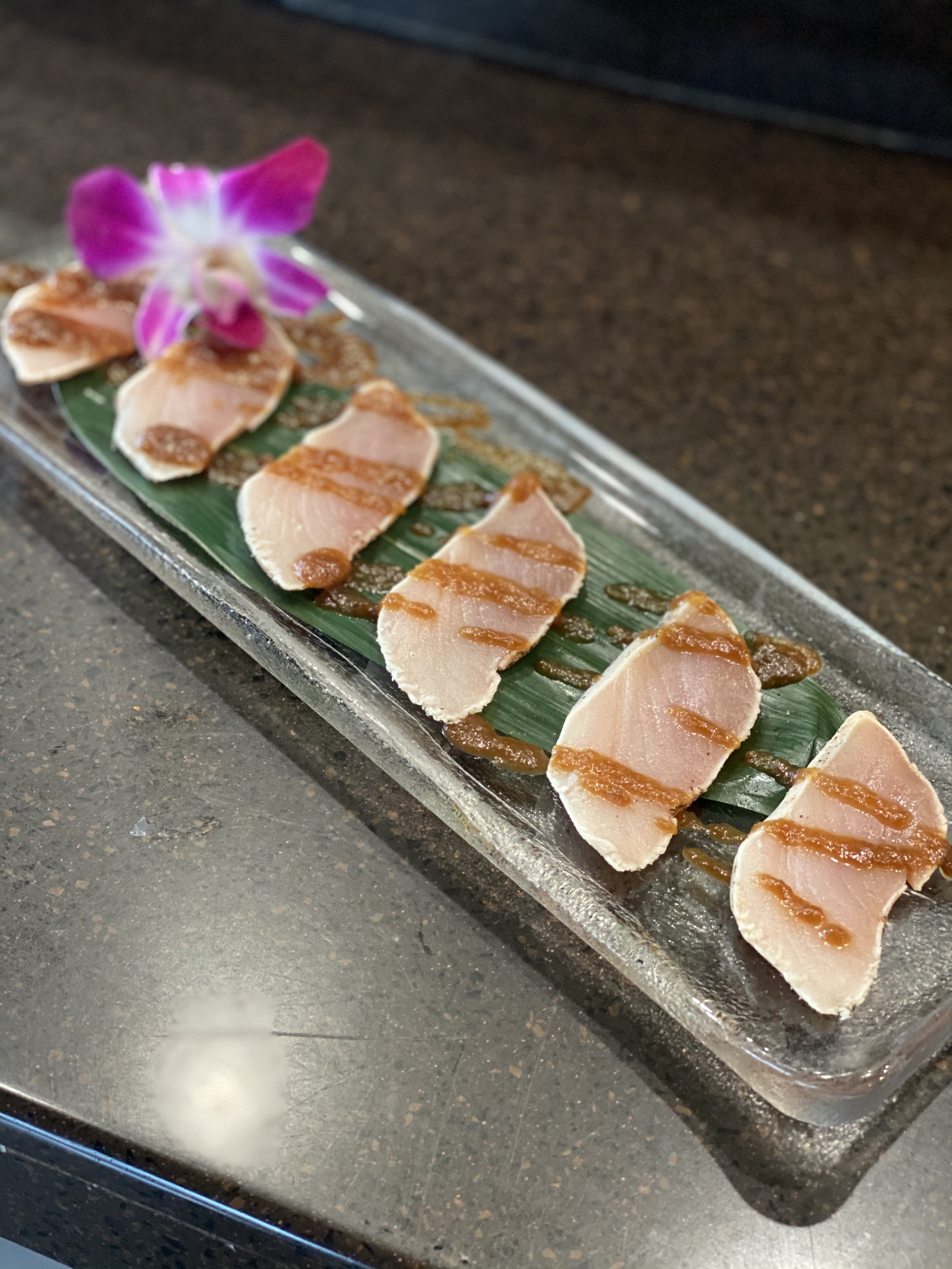 Order Peppered Albacore Sashimi food online from Kanpai Japanese Sushi Bar and Grill store, Los Angeles on bringmethat.com