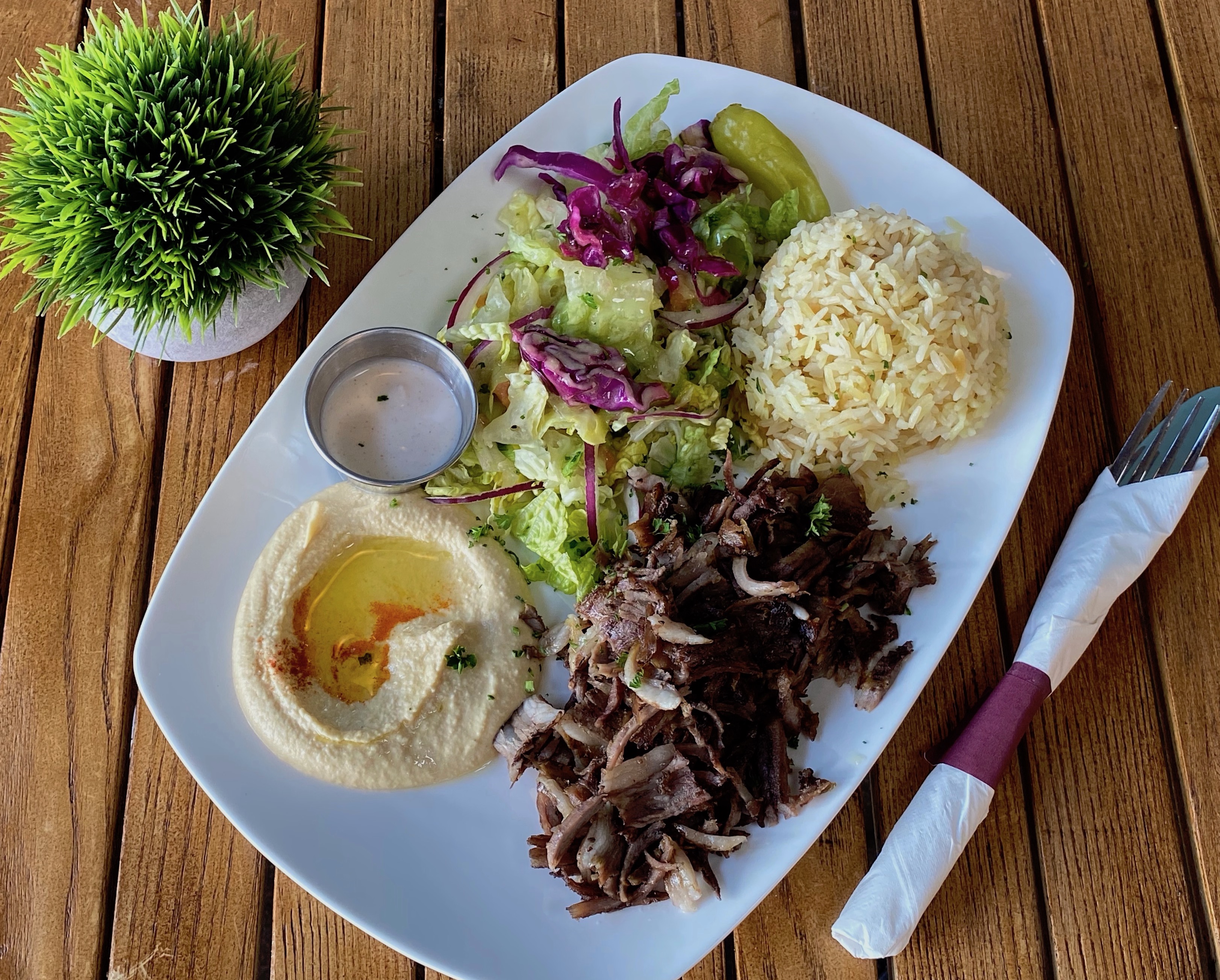 Order Lamb and Beef Gyro Plate food online from Mediterranean Kitchen store, Burlingame on bringmethat.com