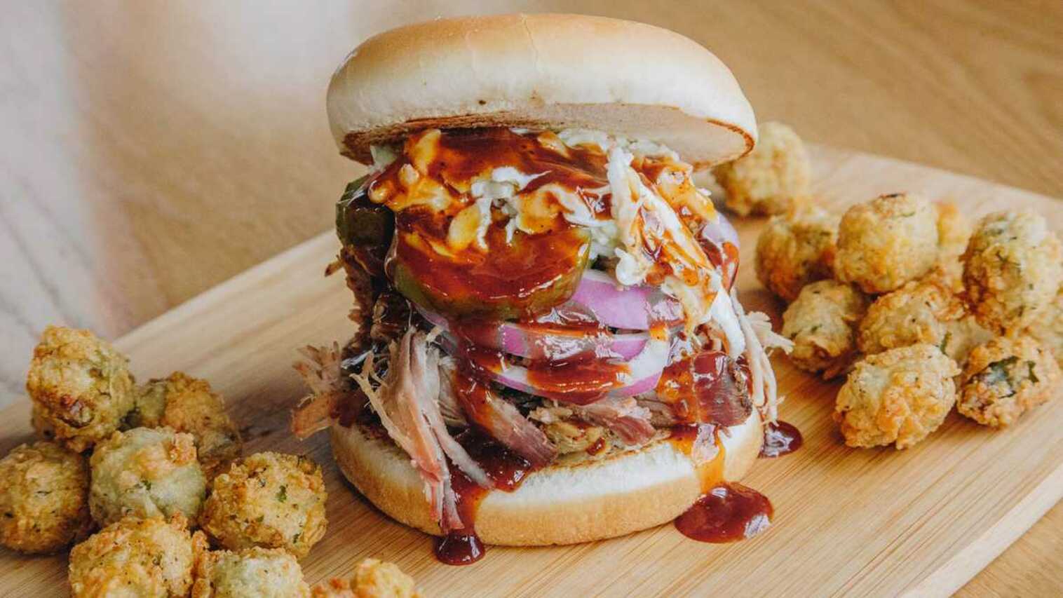 Order Pulled Pork Sandwich food online from R & R Bbq store, Provo on bringmethat.com