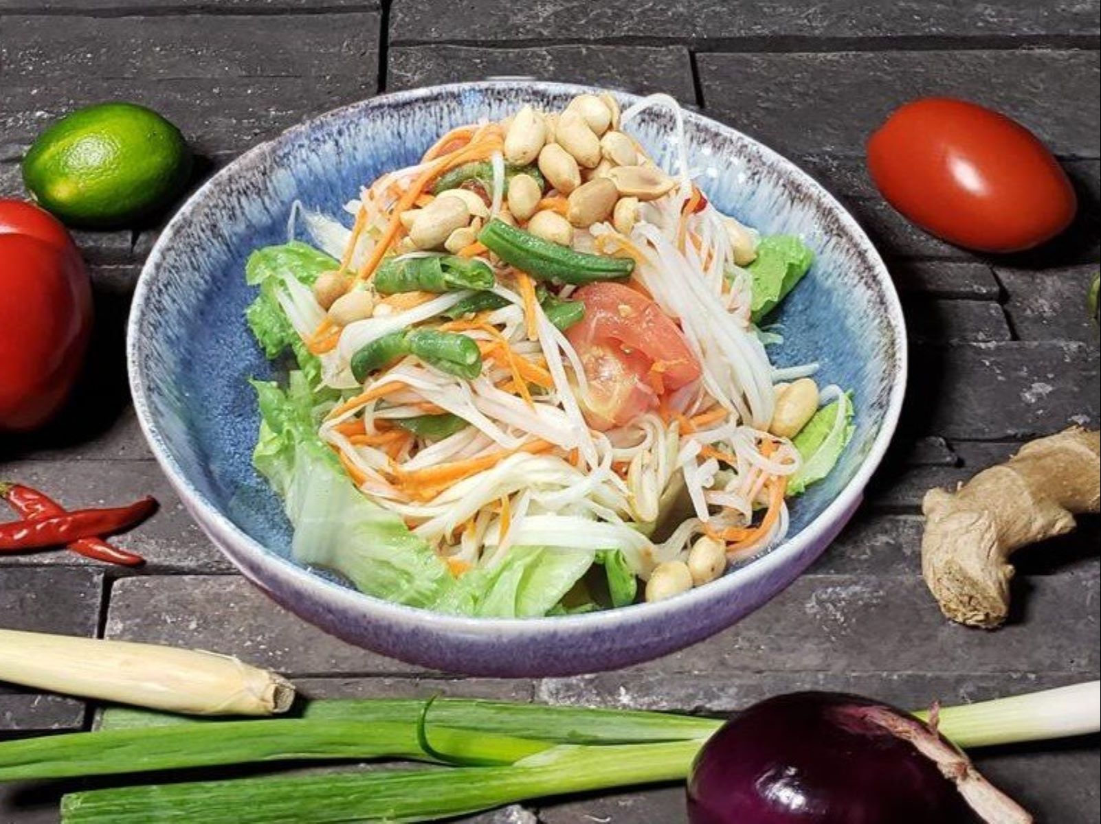 Order Som Tum Thai "Papaya Salad" food online from Jie Kitchen store, Las Vegas on bringmethat.com