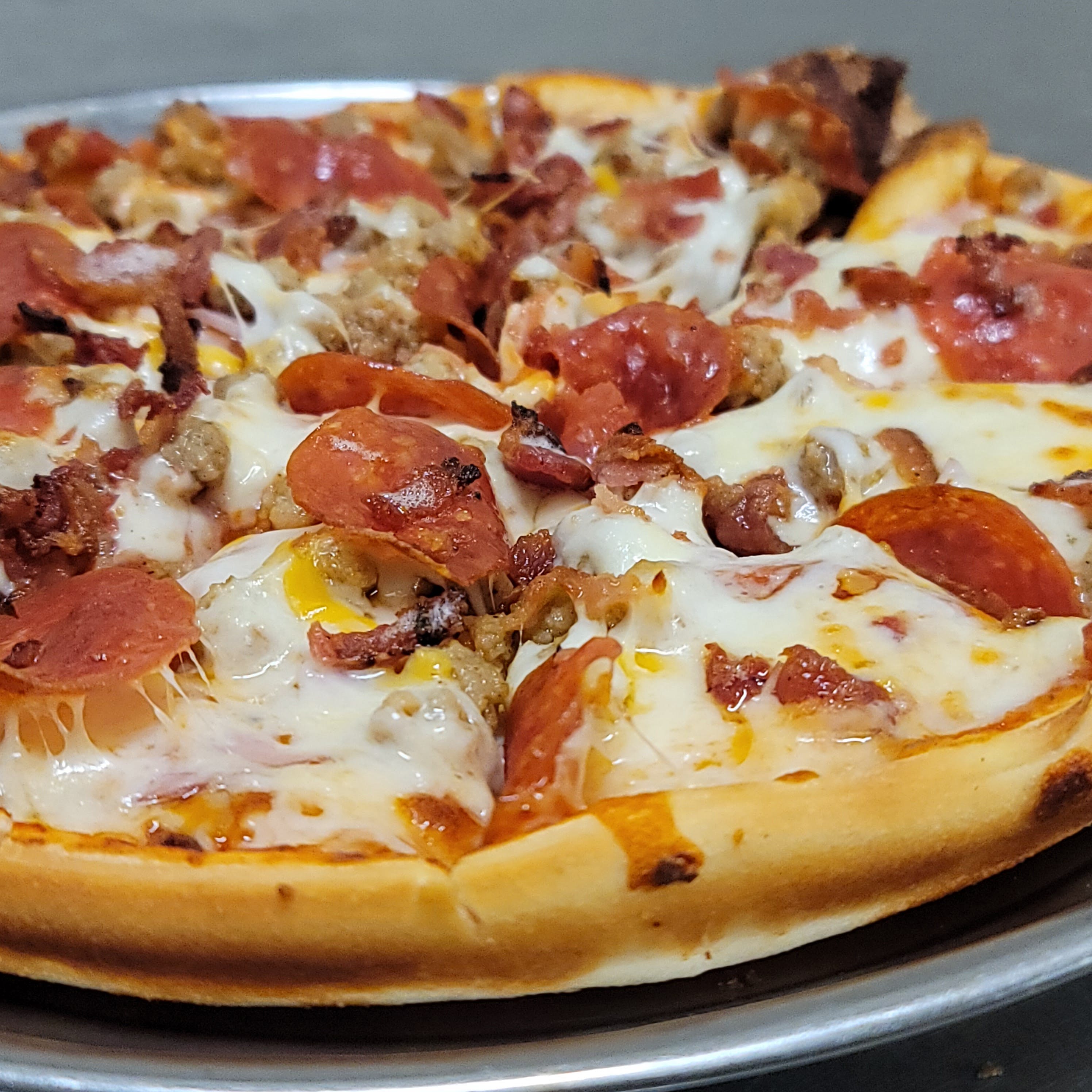 Order All Meat Pizza - 6" food online from The Pizza Den store, Hoxie on bringmethat.com