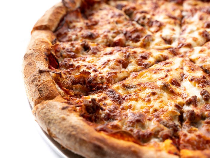 Order Mighty Meat Pizza - Personal 10'' food online from Chicho's Pizza store, Chesapeake on bringmethat.com