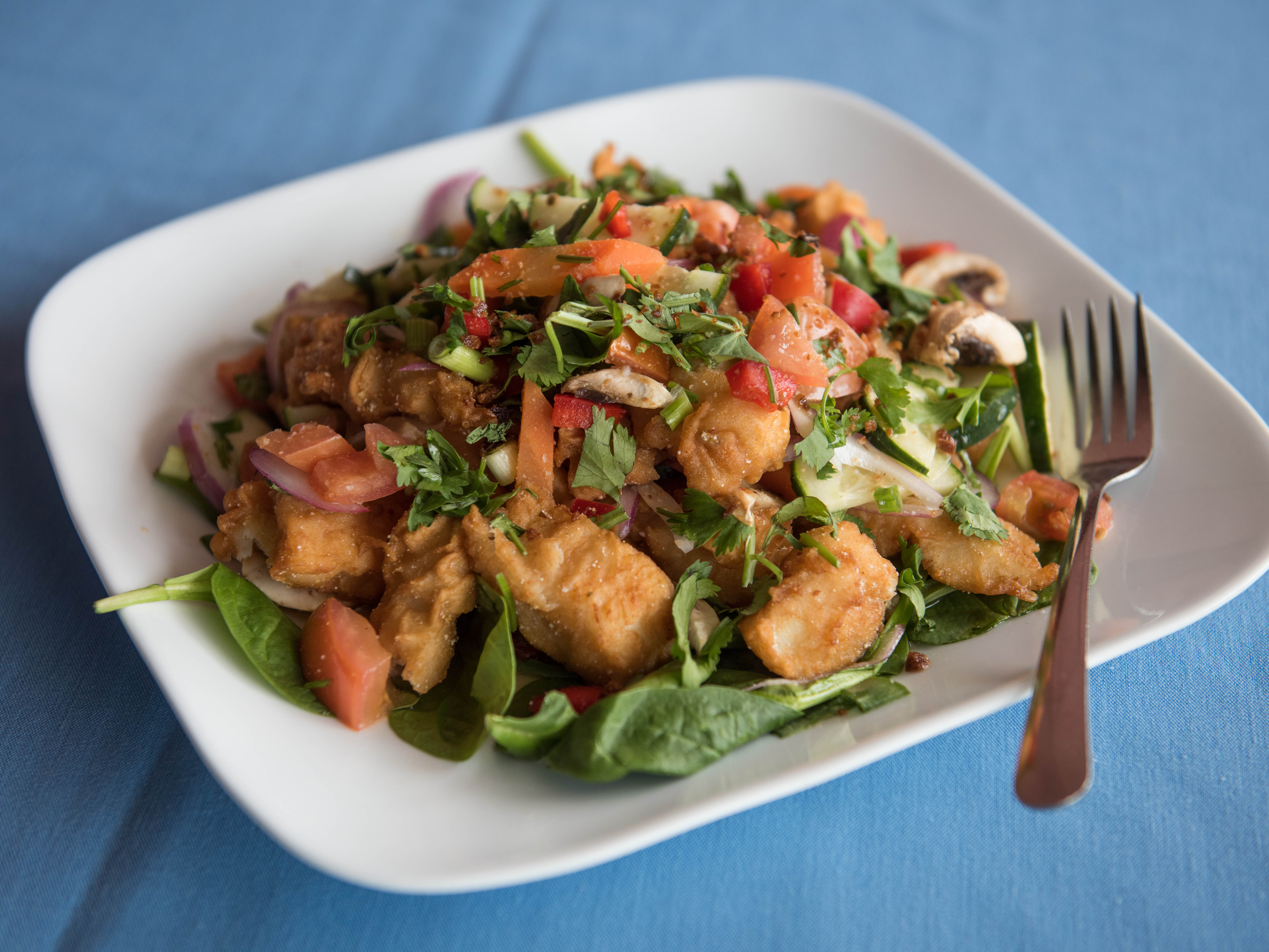 Order Yum Pla Dook Salad food online from Thai Lanna Restaurant store, Houston on bringmethat.com