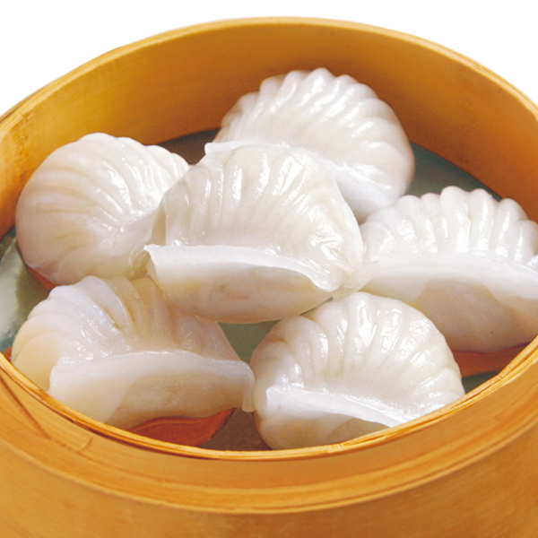 Order *D12*: Steamed Shrimp Dumpling (Har Gau) (6 Pics.) food online from Dumpling Kingdom store, Allston on bringmethat.com