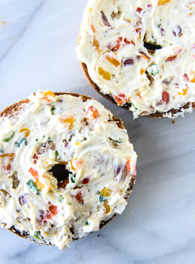 Order Bagel with Vegetable Cream Cheese food online from Hudson Cafe & Grocery store, New York on bringmethat.com