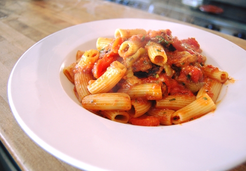 Order Rigatoni with Sweet Italian Sausage & Peppers food online from Rosti Tuscan Kitchen store, Santa Monica on bringmethat.com