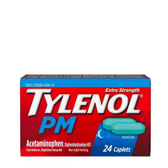 Order Tylenol PM Extra Strength Pain Reliever & Sleep Aid Caplets (24 ct) food online from Rite Aid store, Warren on bringmethat.com