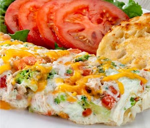 Order Chicken Broccoli Egg White Omelette (430 cal) food online from Jimmy Egg store, Wichita on bringmethat.com