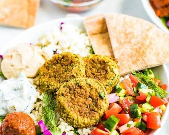 Order Falafel Plate food online from East and Feast Lounge store, Austin on bringmethat.com