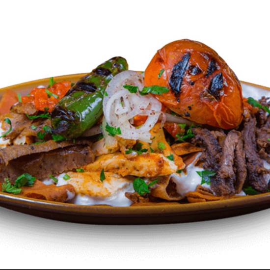 Order Iskandar Kabob Plate  food online from Fadi's Mediterranean Grill store, Houston on bringmethat.com