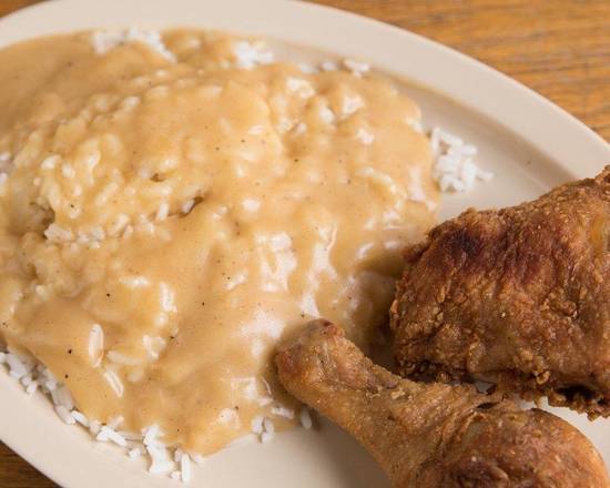 Order 19. Thigh, Leg, Rice, with Gravy & Biscuit food online from Roscoe's House of Chicken & Waffles- store, Inglewood on bringmethat.com