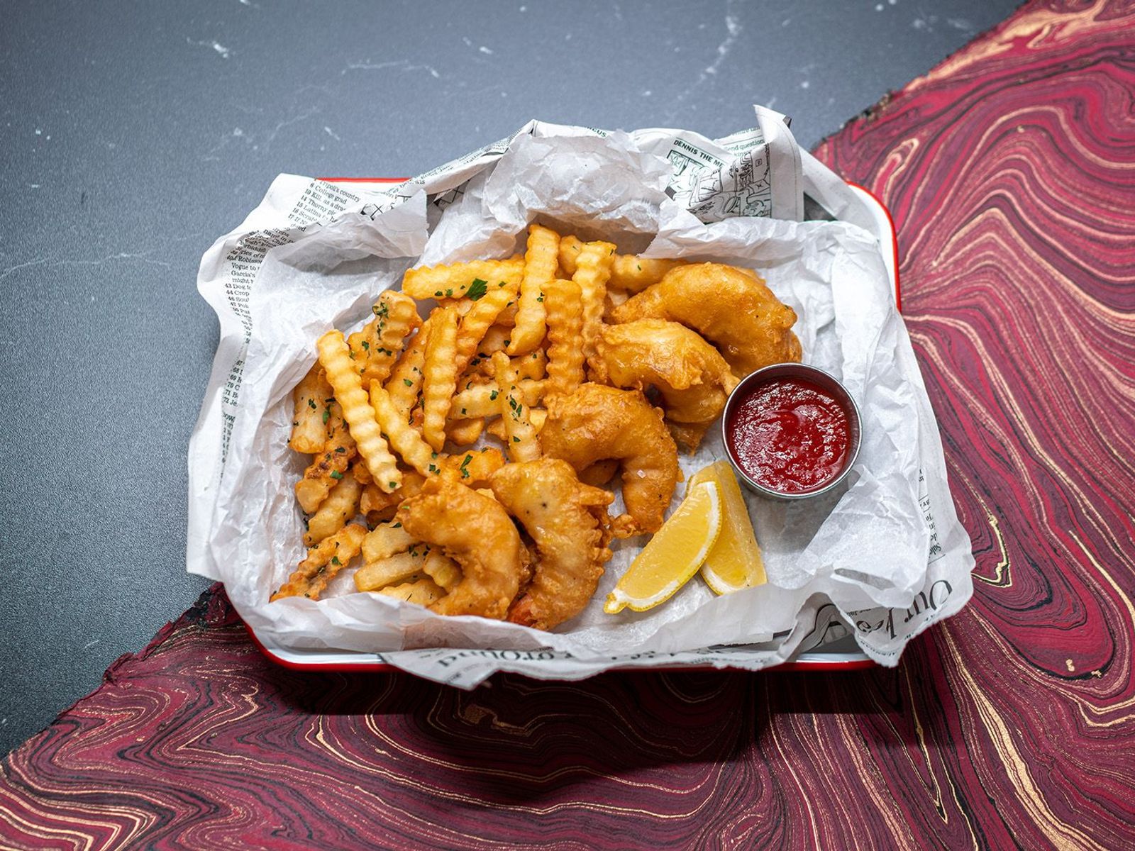 Order Five Jumbo Shrimp + Fries food online from The Codfather store, Burbank on bringmethat.com