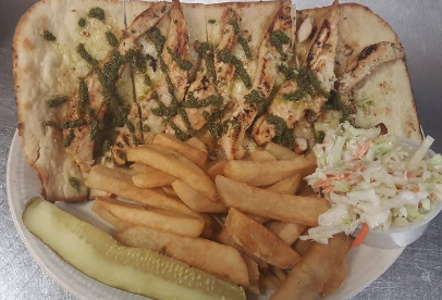Order Chicken Pesto Flatbread food online from Log Cabin Bar and Grill store, Tannersville on bringmethat.com