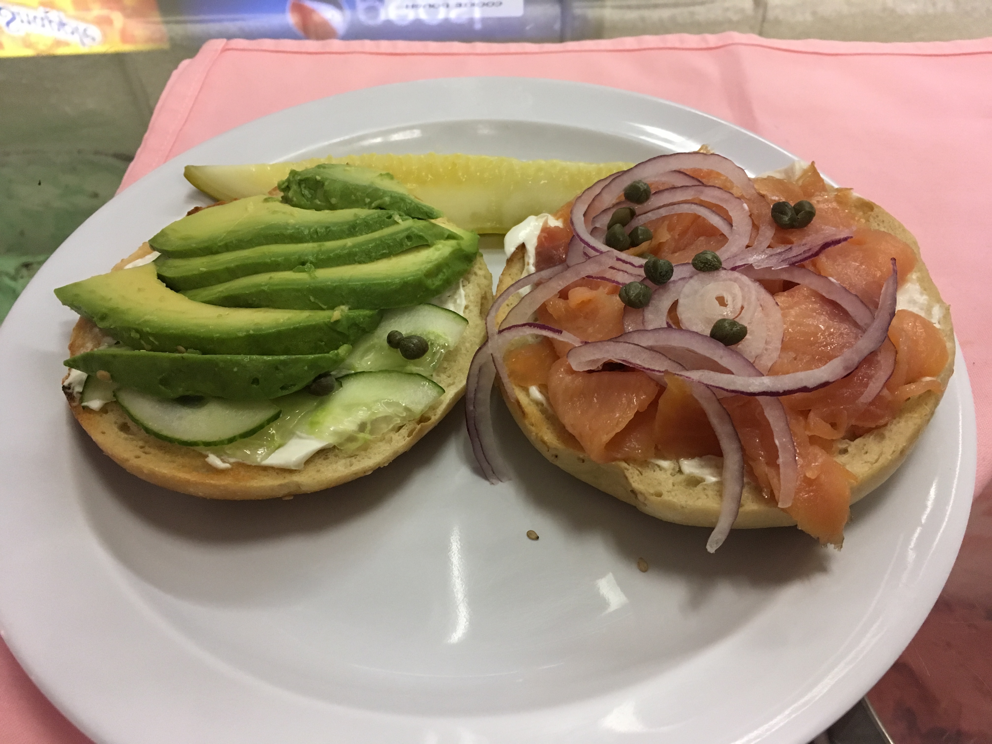 Order lox on toasted bagel with avocado cucumbers onion capers and cream cheese food online from The Ferryman Cafe store, Dobbs Ferry on bringmethat.com