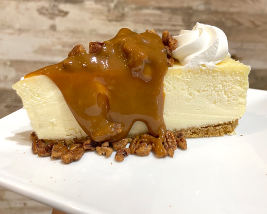 Order Pecan Caramel Avalanche Basque "GLUTEN FREE" Cheesecake Slice food online from Kokopelli Sweets store, Dallas on bringmethat.com