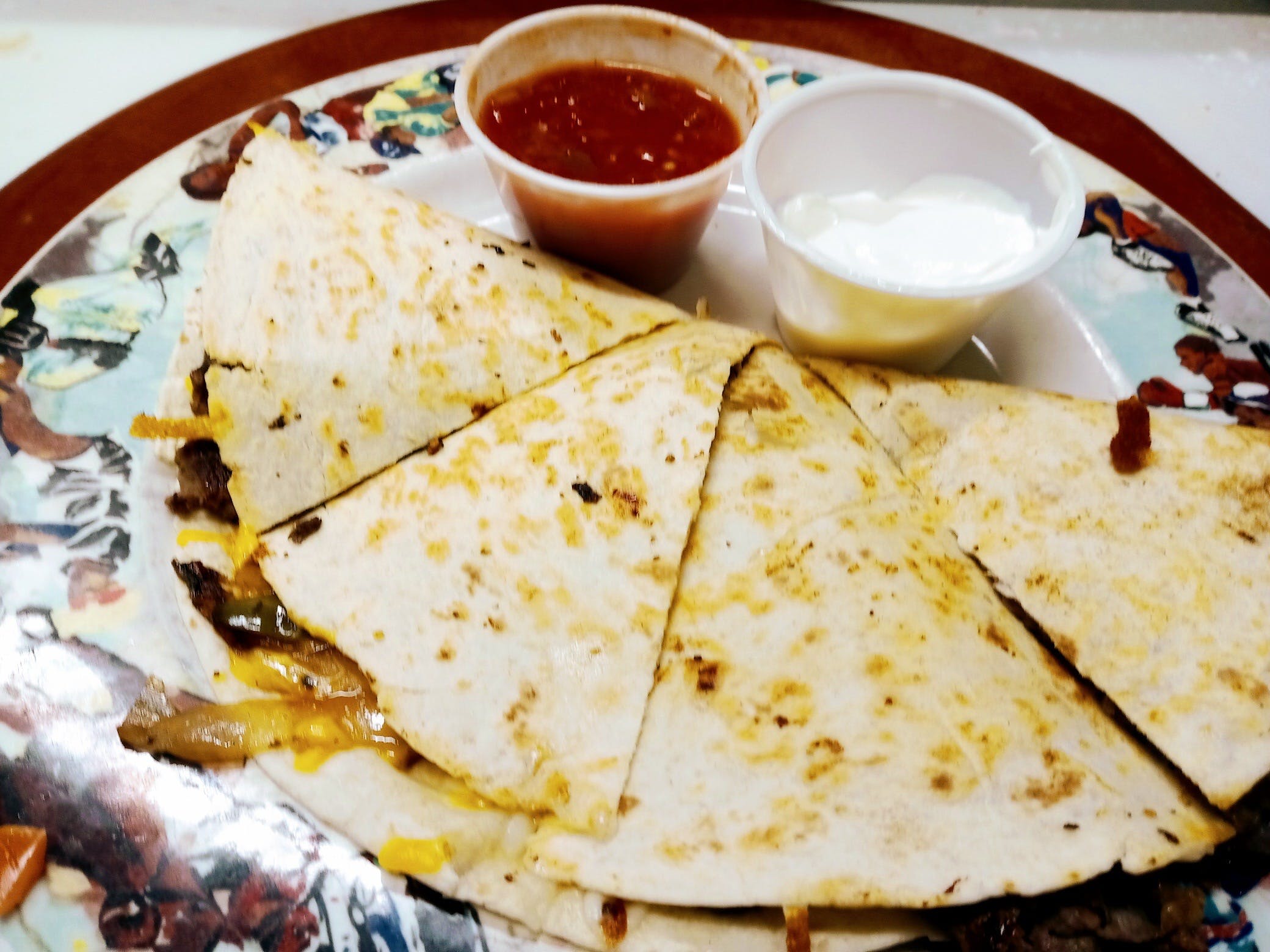 Order Quesadilla - Appetizer food online from Cheap Seats Tavern 2 store, Bluffton on bringmethat.com