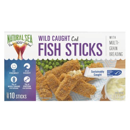 Order Natural Sea Frozen Wild Caught Cod Breaded Fish Sticks 8oz food online from Everyday Needs by Gopuff store, Roseville on bringmethat.com