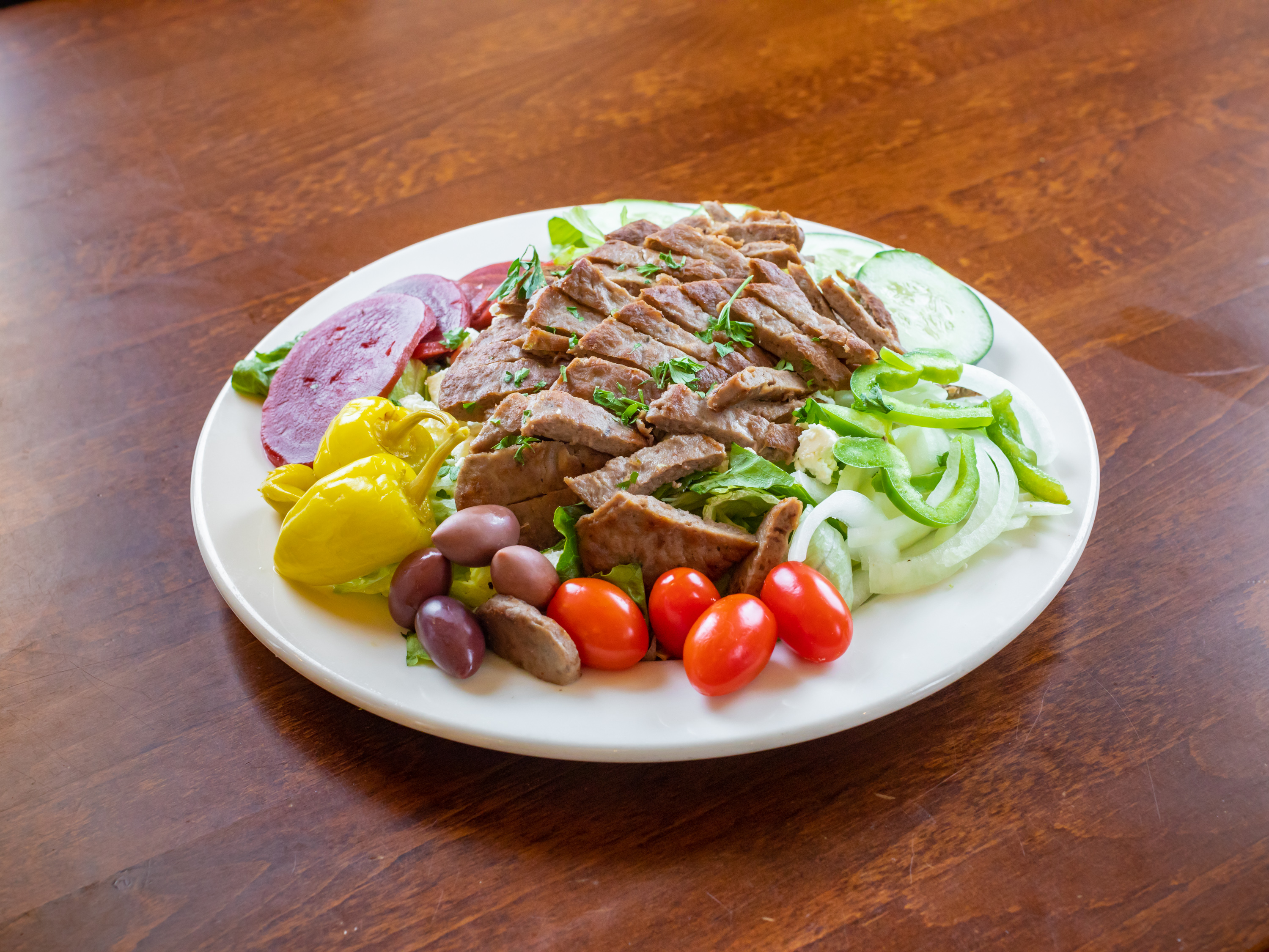 Order Large Gyro Greek Salad food online from Moms Restaurant store, Trenton on bringmethat.com