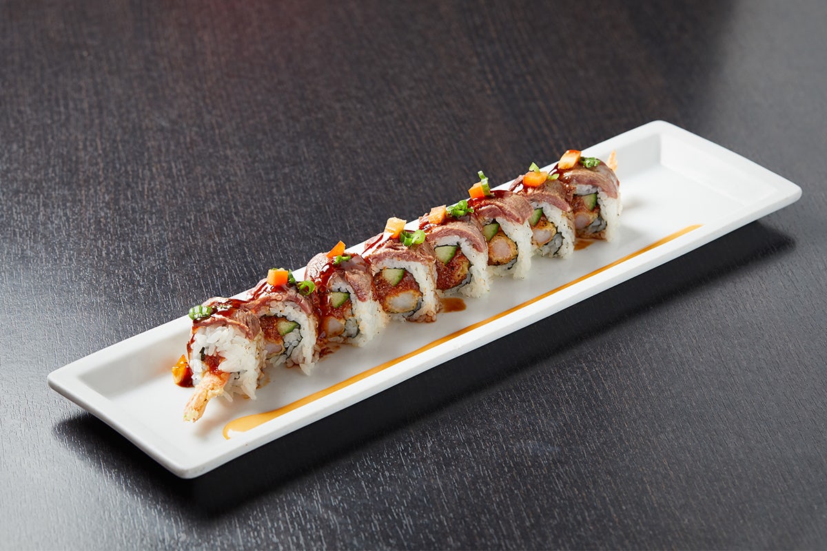 Order SURF & TURF ROLL food online from RA Sushi store, Lombard on bringmethat.com