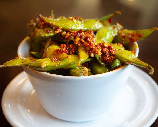 Order Spicy Garlic Edamame food online from Fish In a Bottle Sushi & Grill (Cypress) store, Cypress on bringmethat.com