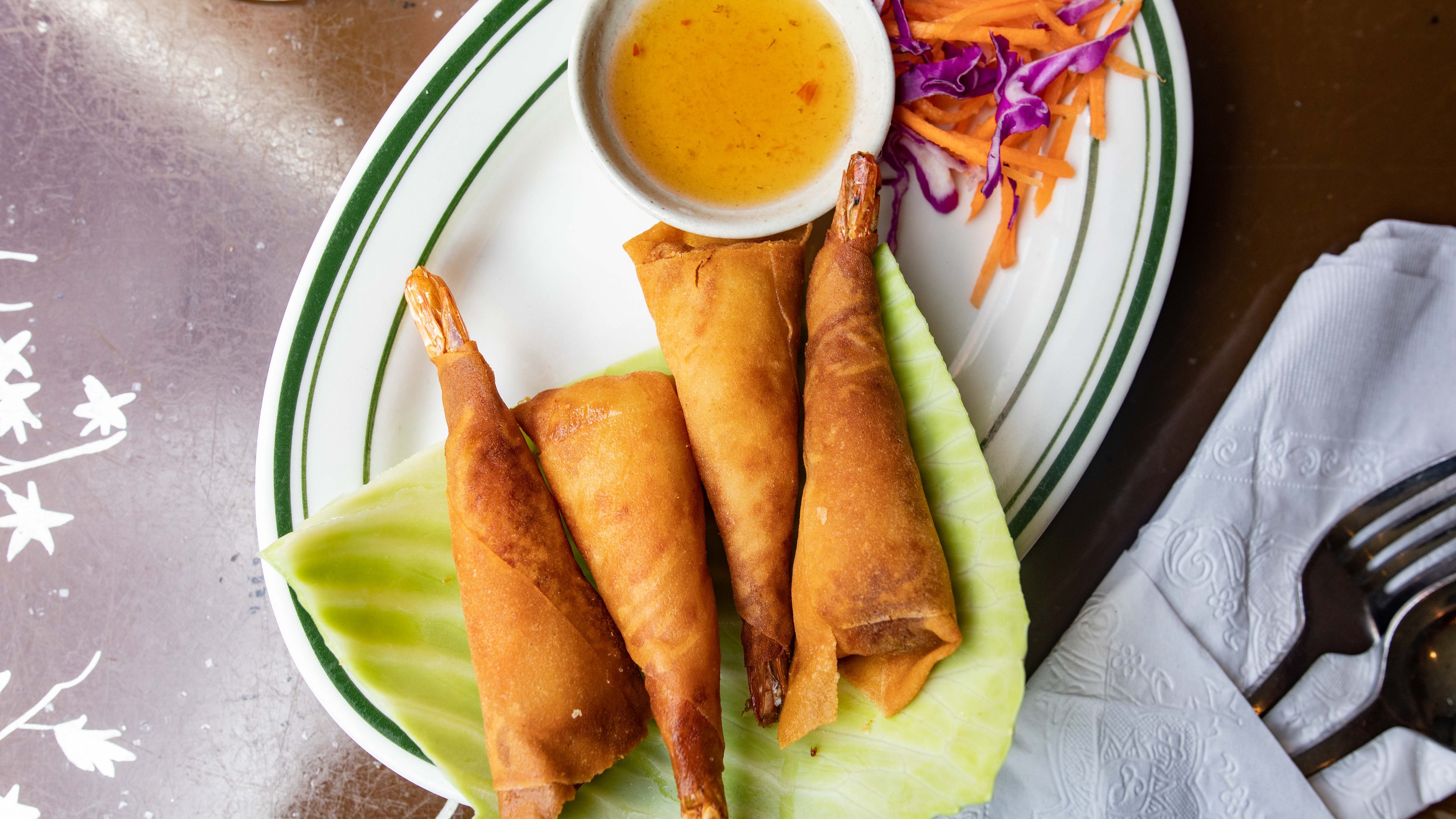 Order A2. Crispy Shrimp Roll food online from Red Basil Thai Cuisine store, Rutherford on bringmethat.com