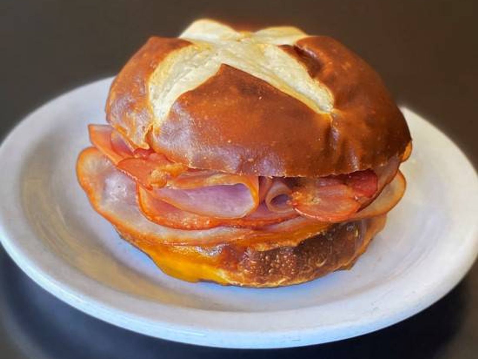 Order Club Pretzel Sandwich food online from Sweetwaters Coffee & Tea store, Shelby Charter Township on bringmethat.com