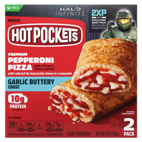 Order Hot Pockets Frozen Garlic Buttery Crust Pepperoni Pizza 2ct 9oz food online from Everyday Needs by Gopuff store, Tracy on bringmethat.com